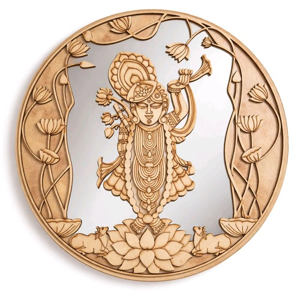 Shreenath ji With Lotus Multi Layer Mirror - 16 inches
