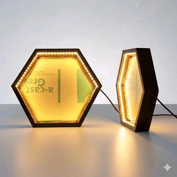 Hexagon LED Teakwood Frame - 12 * 12 * 1 inches