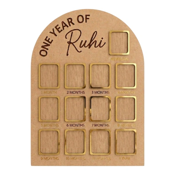 Baby Birthday Frame With 13 Photo - Gold, 24 * 18 inches