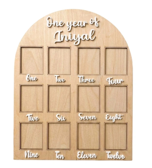 Baby Birthday Berch Wood Frame With 12 Photo - white, 18 * 13 inches