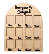 Baby Birthday Berch Wood Frame With 12 Photo - white, 18 * 13 inches