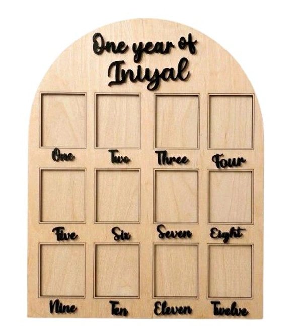 Baby Birthday Berch Wood Frame With 12 Photo - black, 18 * 13 inches