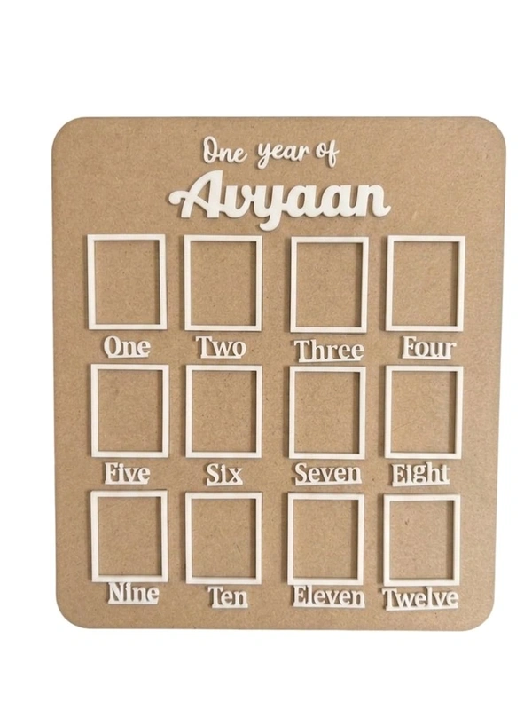 Baby Birthday Frame With 12 Photo - white, 24 * 18 inches