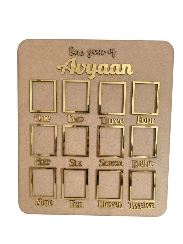 Baby Birthday Frame With 12 Photo - MDF, 18 * 13 inches