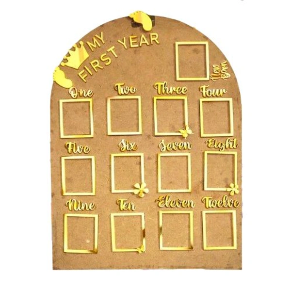 Baby Birthday Frame With 13 Photo - Gold, 18 * 13 inches