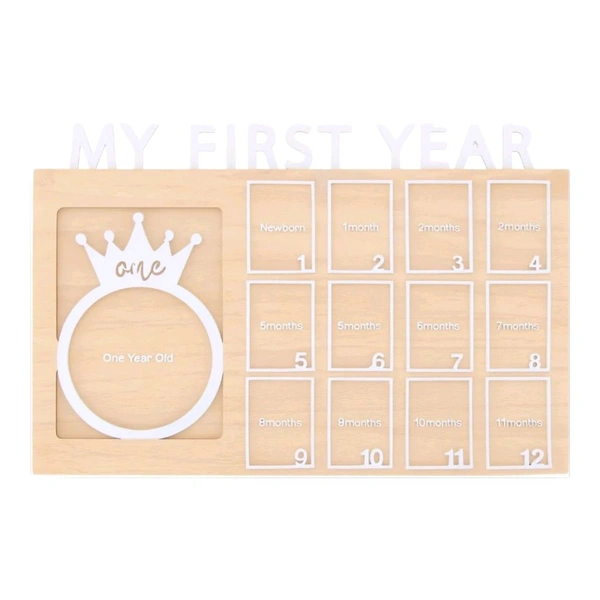 Baby Birthday Berch Wood Frame With 13 Photo - Gold, 18 * 13 inches