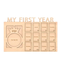 Baby Birthday Berch Wood Frame With 13 Photo - Gold, 18 * 13 inches