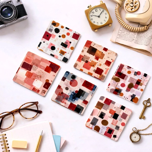 Premium Acrylic Tea Coasters UV Printed Set of 6 with Stand | Boho