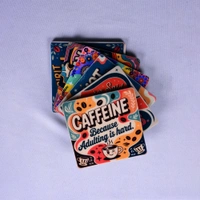 Premium Acrylic Tea Coasters UV Printed Set of 6 with Stand | Coffee Theme