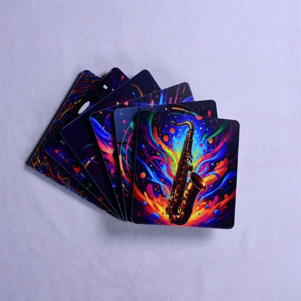 Premium Acrylic Tea Coasters UV Printed Set of 6 with Stand | Instruments