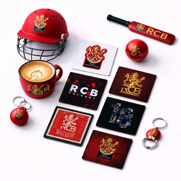 Premium Acrylic Tea Coasters UV Printed Set of 6 with Stand | RCB Cricket Theme