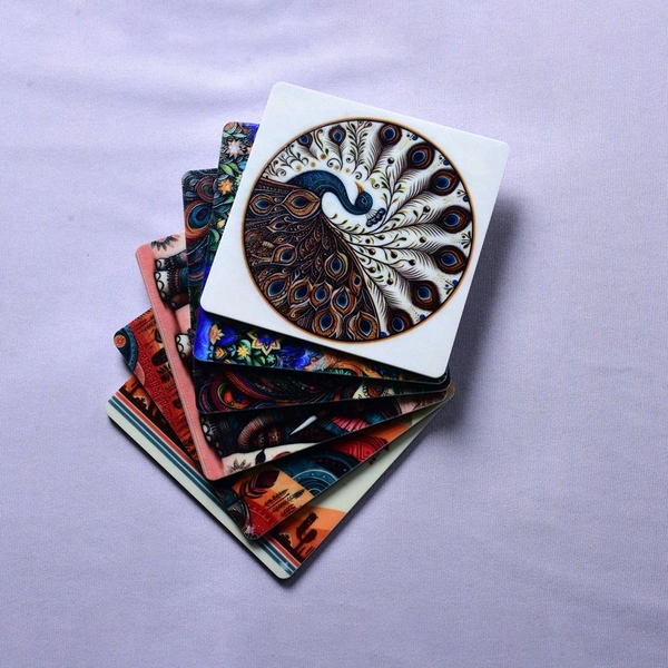 Premium Acrylic Tea Coasters UV Printed Set of 6 with Stand | Nature And Hormany