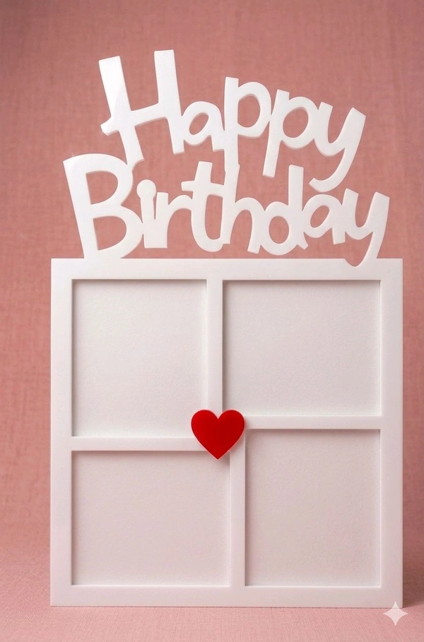 Happy Birthday Double Layer White Acrylic Photo Fridge Magnet - 25 pieces