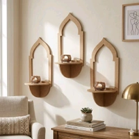 Jharokha Wall Shelf / Diya Stand / Floating Shelf - 18 * 9 * 3 inches, 1 pair, with mirror