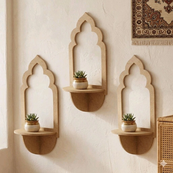Jharokha Wall Shelf / Diya Stand / Floating Shelf - 8 * 3.75 * 2.5 inches, 1 pair, with mirror