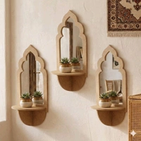 Jharokha Wall Shelf / Diya Stand / Floating Shelf - 18 * 9 * 3 inches, 1 pair, without mirror
