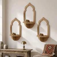 Jharokha Wall Shelf / Diya Stand / Floating Shelf - 8 * 3.75 * 2.5 inches, 1 pair, with mirror