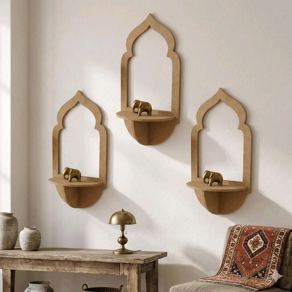 Jharokha Wall Shelf / Diya Stand / Floating Shelf - 18 * 9 * 3 inches, 1 pair, with mirror