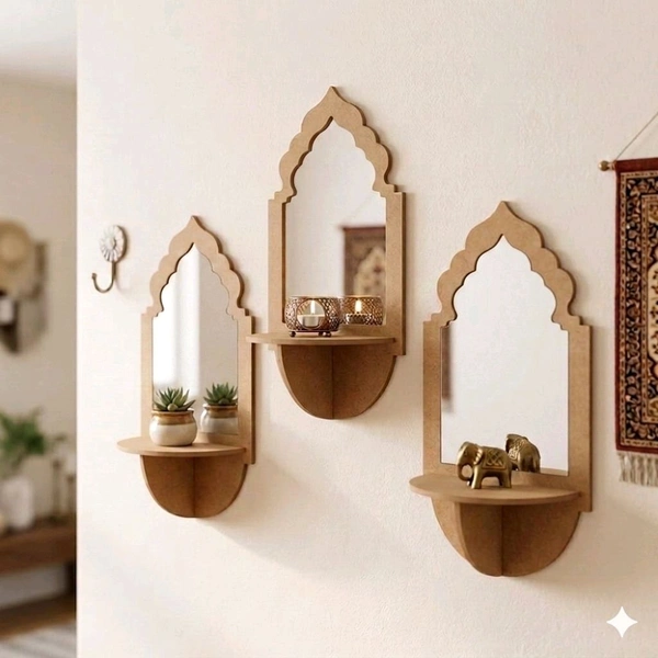 Jharokha Wall Shelf / Diya Stand / Floating Shelf - 18 * 9 * 3 inches, 1 pair, without mirror