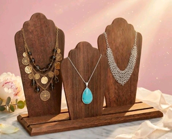 Necklace Display Stand with Two Row Holder and Removable Panels Jewelry Organizer