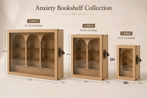Miniature Book Shelf / Anxiety bookshelf - 3 Arch - 12 * 10 * 2.5 inches