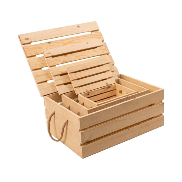 Pinewood Crate Box- Set Of 3