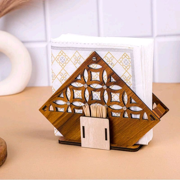 Laser Cut Napkin / Tissue Holder With Toothpick Holder