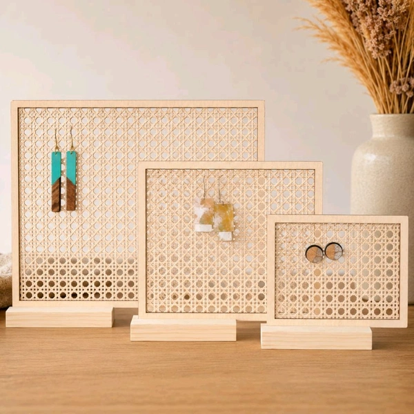 Rattan Earrings / Jewellery Display Stand-Set Of 3