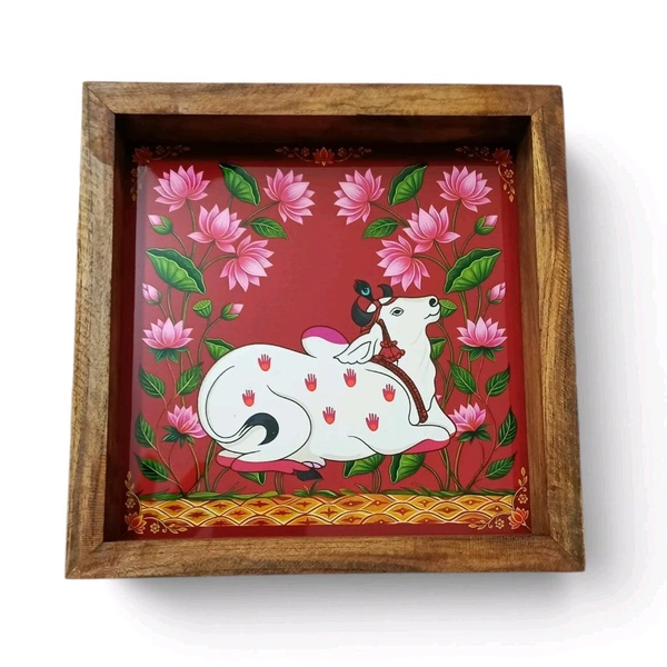 Teakwood Wall Frames - Pichwai Cow Theme - 6 * 6 * 0.5 inches, 5 pieces