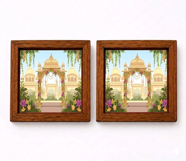 Teakwood Coasters / Mini Wall Mounting Frames-Set Of 4 Pieces Royal Mandap Theme