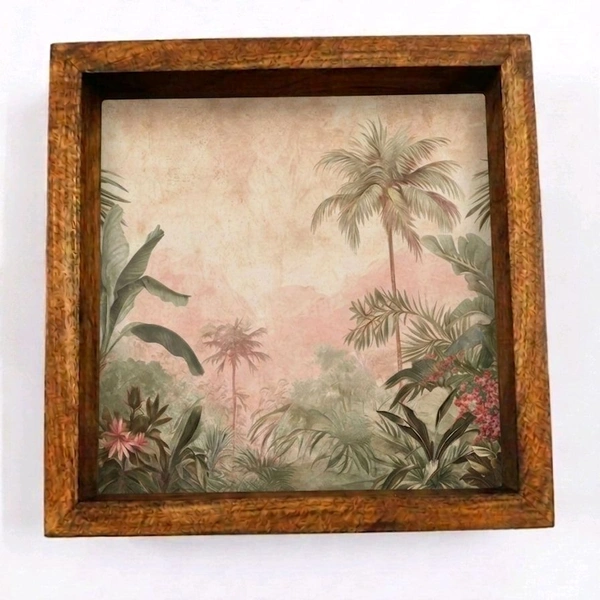 Teakwood Wall Frames -5 Pieces -Tropical Forest Theme - 8 * 8 * 0.5 inches, 5 pieces