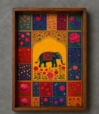 Teakwood Tray / Frame - Mosaic Style Border Elephant Theme