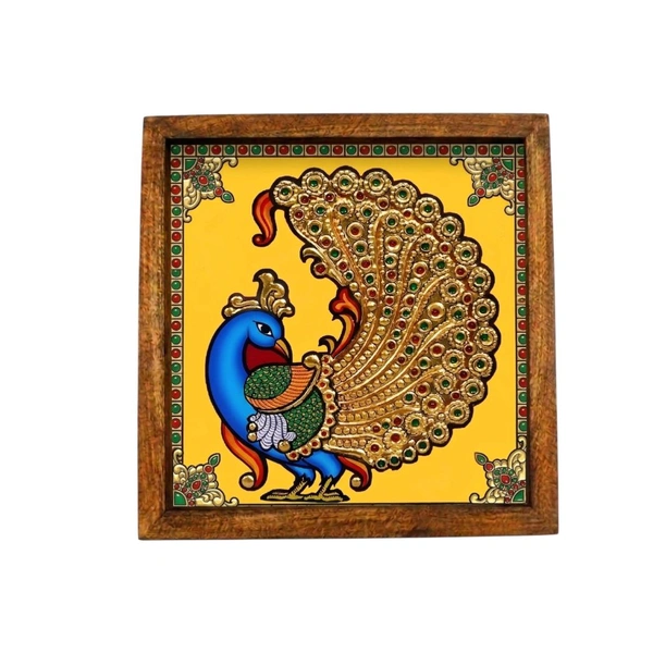 Teakwood Wall Frames -5 Pieces -Peacock Theme - 10 * 10 * 0.5 inches, 5 pieces