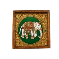 Teakwood Wall Frames - 5 Pieces -Tanjore Elephant Theme - red, 10 * 10 * 0.5 inches, 5 pieces