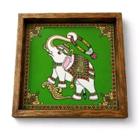 Teakwood Wall Frames - Tanjore Elephant Theme - red, 6 * 6 * 0.5 inches, 5 pieces
