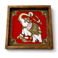 Teakwood Wall Frames - Tanjore Elephant Theme - green, 6 * 6 * 0.5 inches, 5 pieces