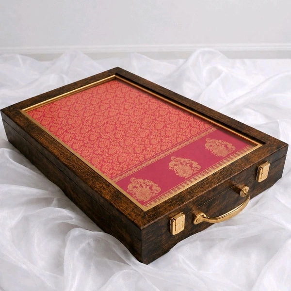 Teakwood Saree Box With Printed Glass
