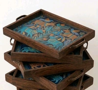 Teakwood Tray With Metal Handle-2 Pieces -Gond Art Theme - 2 pieces