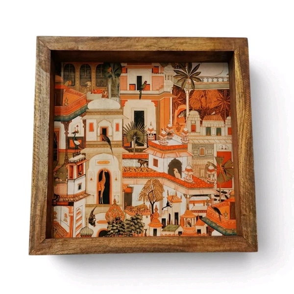 Teakwood Wall Frames - 5 Pieces - Rajasthani Pichwai Haveli / Mandir Town Theme - 6 * 6 * 0.5 inches, 5 pieces