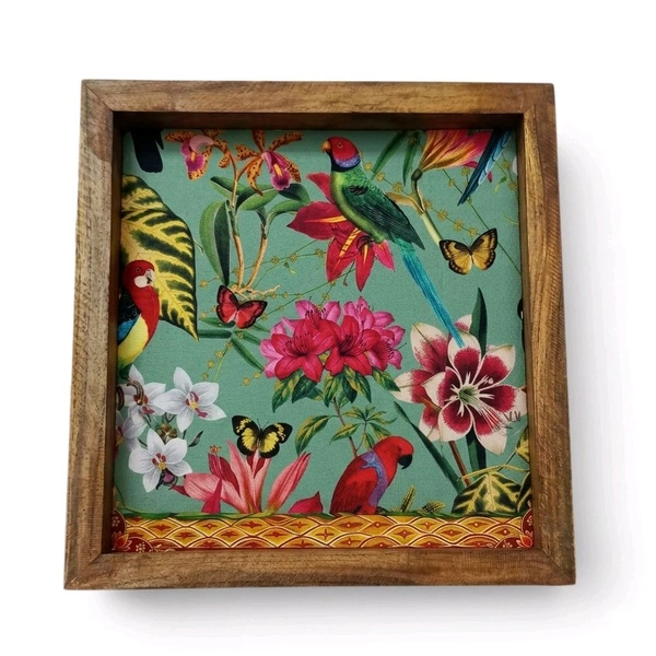 Teakwood Wall Frames - 5 Pieces - Tropical Botanical & Bird Garden Theme - 10 * 10 * 0.5 inches, 5 pieces