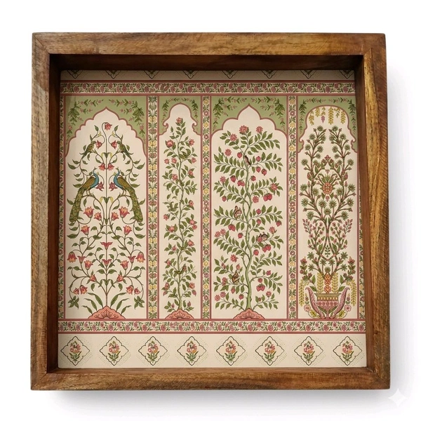 Teakwood Wall Frames - 5 Pieces - Mughal Garden Theme - 10 * 10 * 0.5 inches, 5 pieces