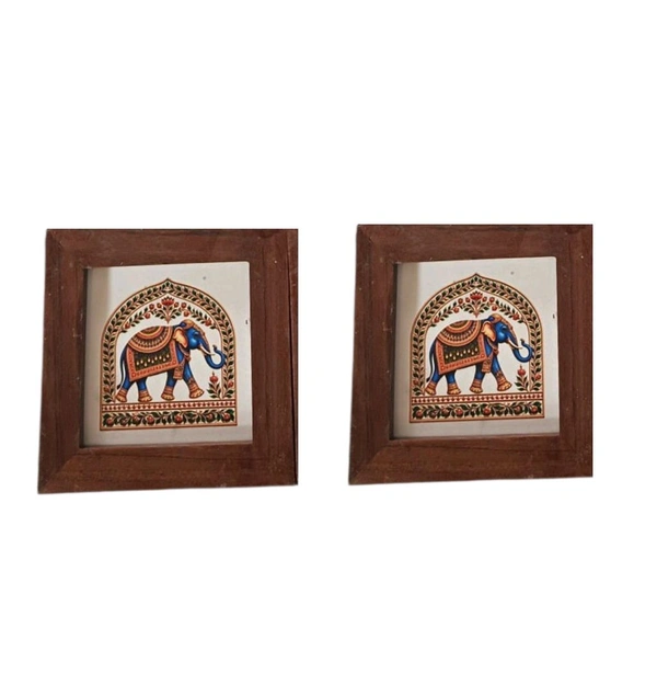 Teakwood Coasters / Mini Wall Frames-Set Of 4 Pieces- Elephant - 4 pieces