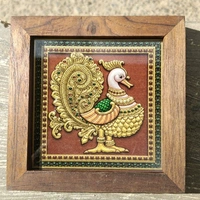 Tanjore Painting Style Teakwood Coasters / Mini Wall Frames-Set Of 4 Pieces- Hamsa - 4 pieces
