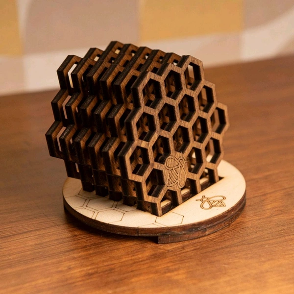 wooden honeycomb coasters – Hexagonal beekeeping design
