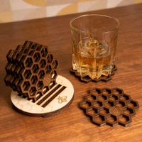 wooden honeycomb coasters – Hexagonal beekeeping design