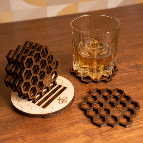 wooden honeycomb coasters – Hexagonal beekeeping design