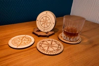 wooden coasters “Compass Rose” with stand – Vintage Navigation