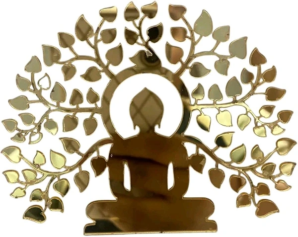 Golden Acrylic Buddha Under Tree - 7 Inches