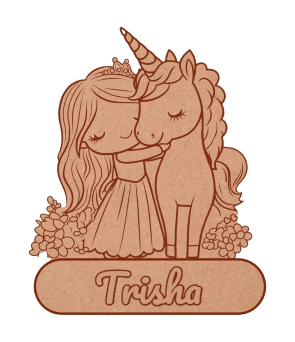 Princess with Unicorn Kids Room Name Board  - 4mm
