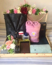 Pine wood Long handle wedding decore trousseau or sari or Choli tray 12×18 inches Wooden Hamper